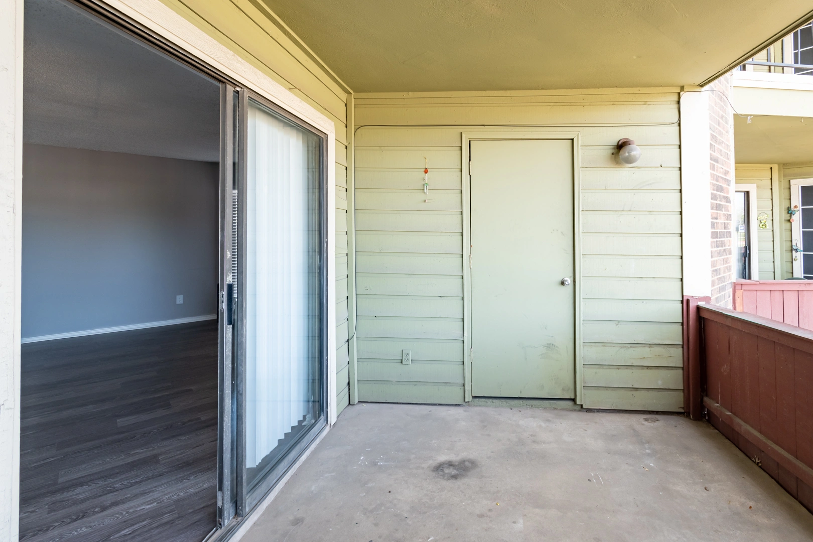 Enclosed patio storage at La Prada Place Apartment Homes
