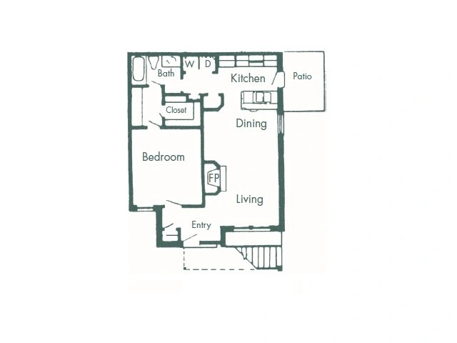 Plan A2 one bedroom apartment floor plan at La Prada Place Apartment Homes