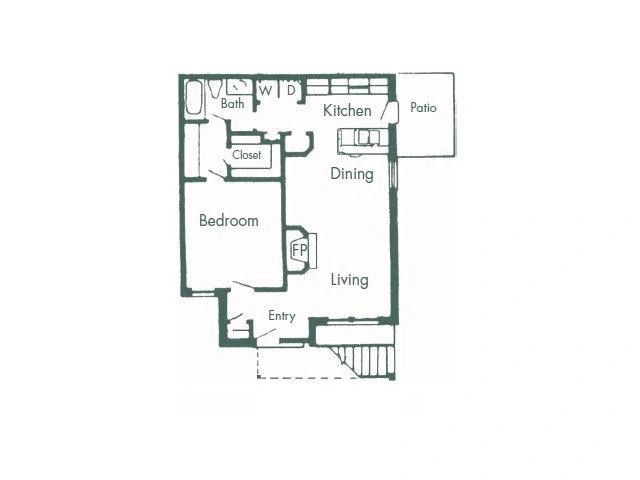Plan B1 two bedroom apartment floor plan at La Prada Place Apartment Homes