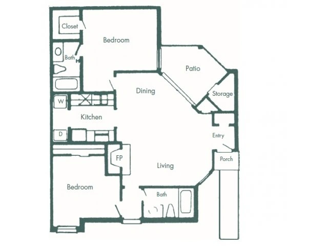 Plan B2 two bedroom apartment floor plan at La Prada Place Apartment Homes